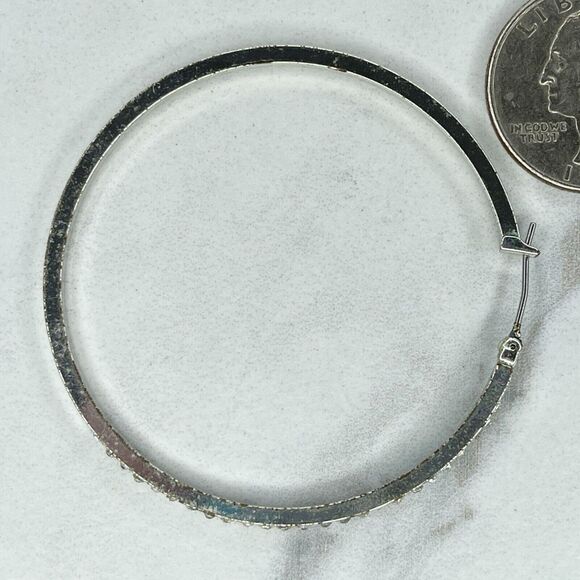 Silver Tone Rhinestone Hoop Earrings Pierced Pair - Picture 7 of 7